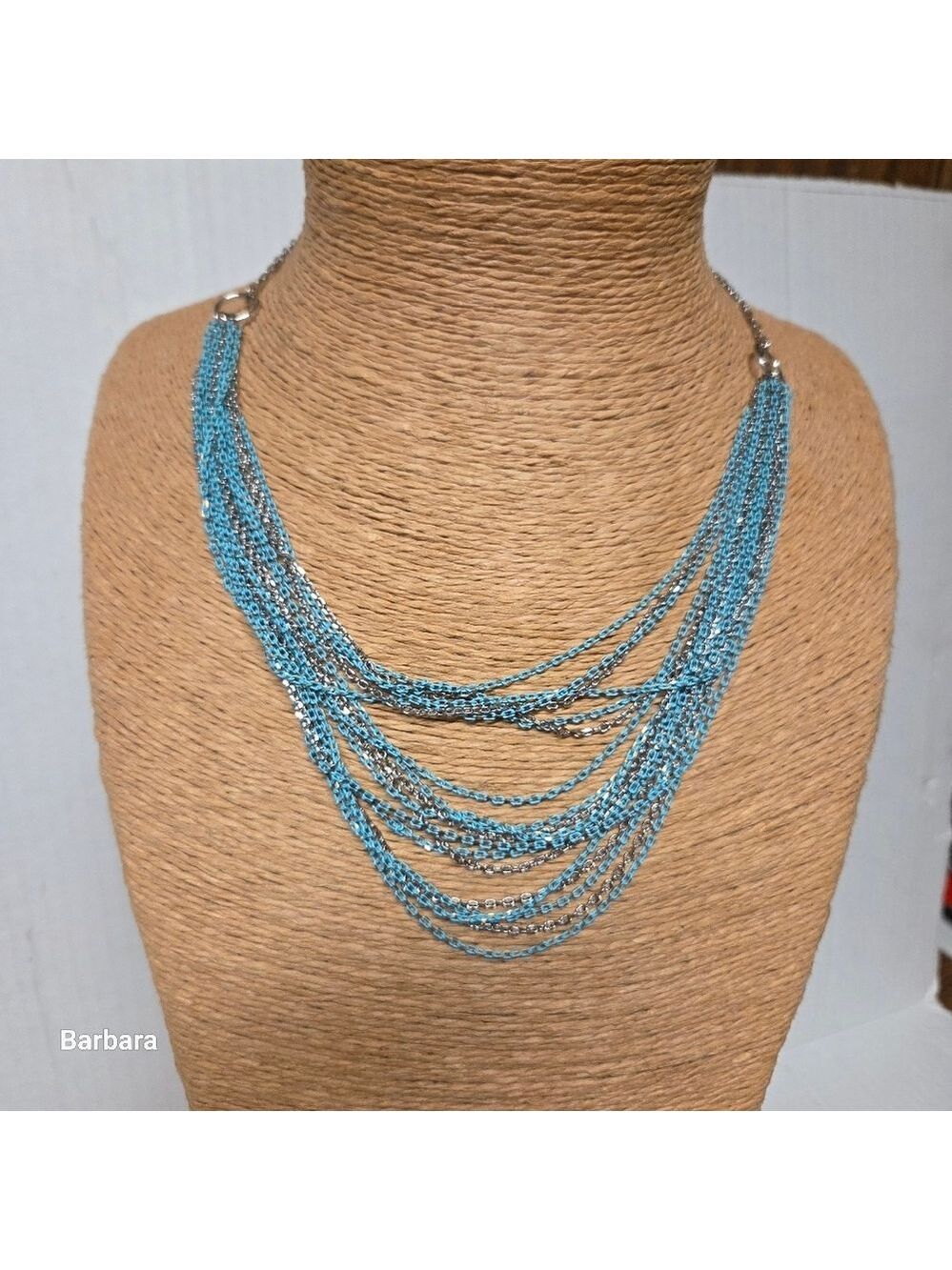 Vintage 90s Kenneth Cole Turquoise & Silver-tone Multi-chain Necklace